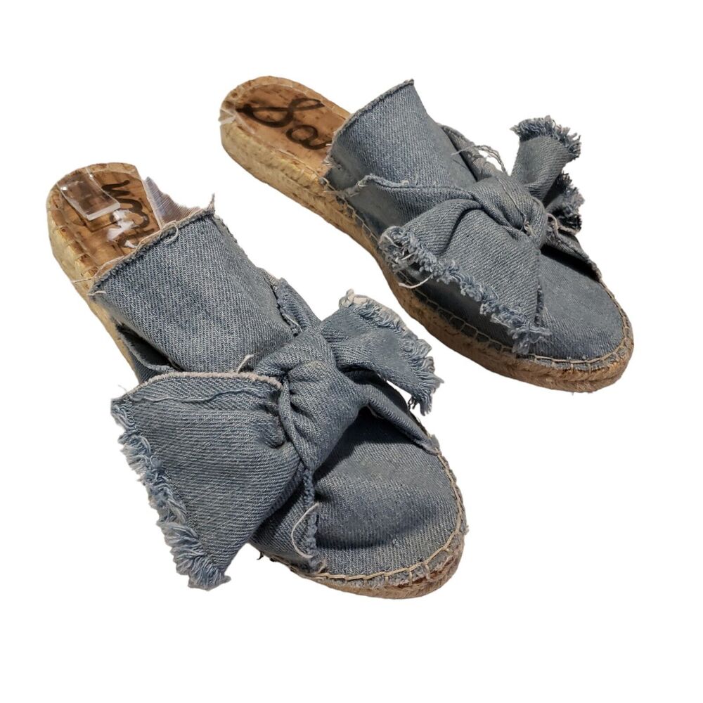 Sam Edelman Women's Lynda Denim Bow Espadrille Mule Shoes sz 7.5